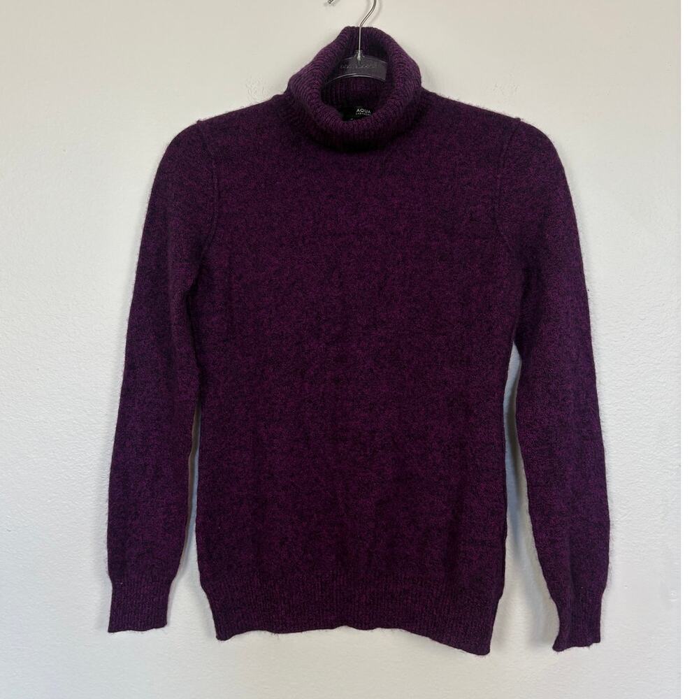 AQUA Cashmere Purple Black Speckled Knit Cashmere Turtleneck Sweater Small
